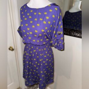 Fun elephant print Everly boutique purple green dress